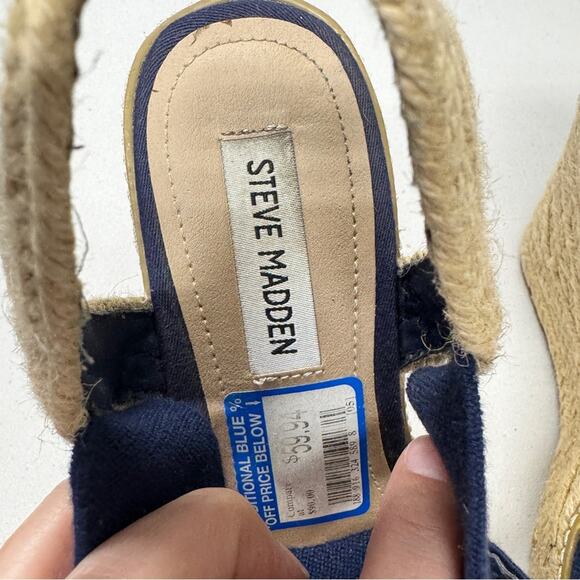 Steve Madden Blue Chambray Espadrille Wedge Sandals Women’s 8.5 Beachy Casual - Picture 5 of 9
